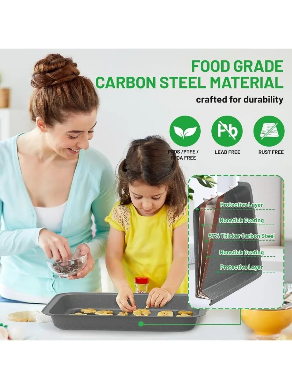 5-Piece Gray Baking Sheet Set Including Round/Square Cake Pan Baking Pans Set